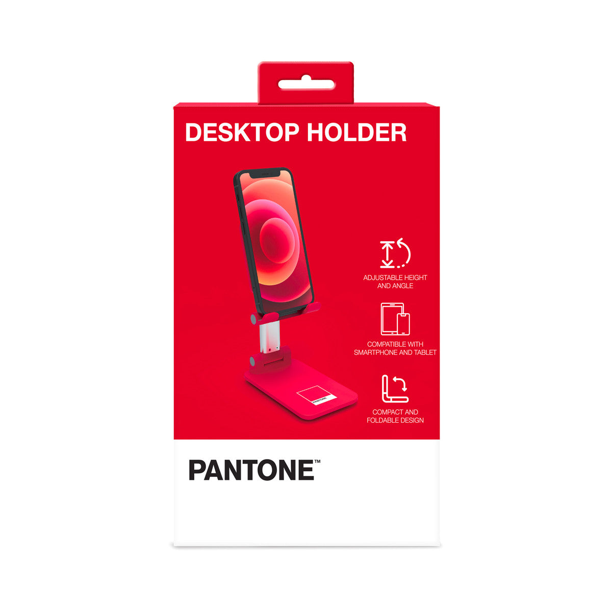 PANTONE Desktop Halterung Mobilgeraete rot | Universeller und rutschfester Halterungskopf | für Smartphones und Tablets bis zu 12'' | Robuster Sockel und stabiler Ständer