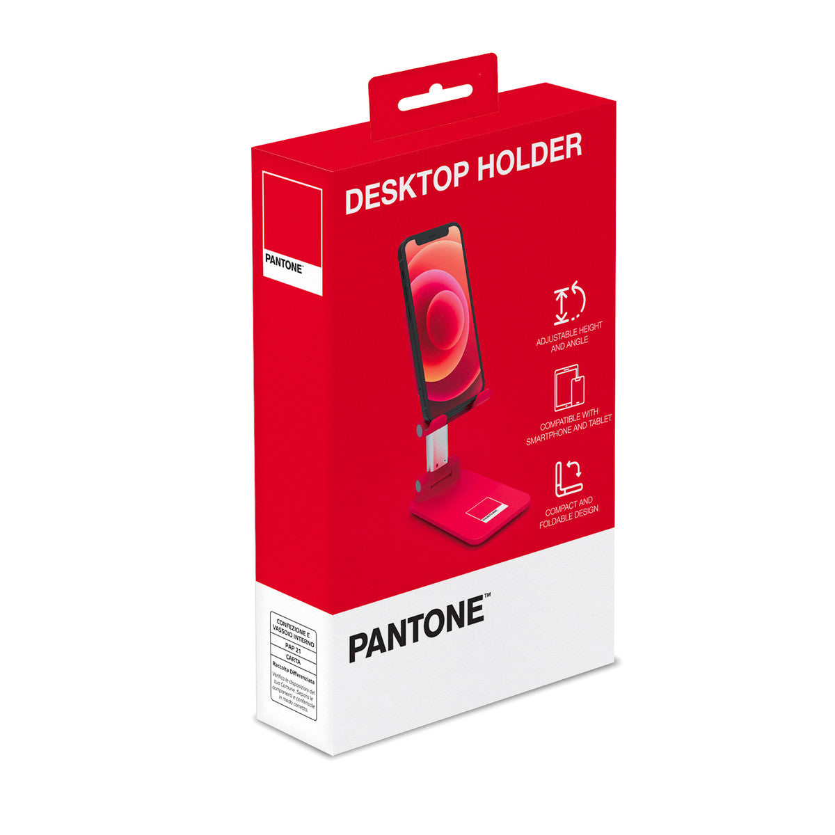 PANTONE Desktop Halterung Mobilgeraete rot | Universeller und rutschfester Halterungskopf | für Smartphones und Tablets bis zu 12'' | Robuster Sockel und stabiler Ständer