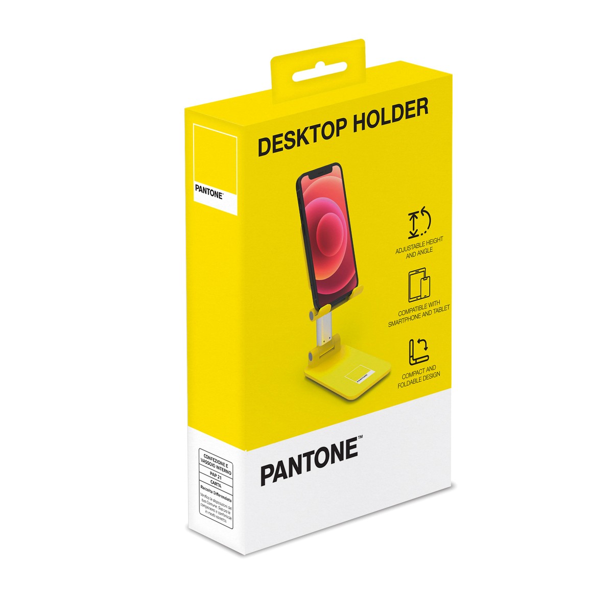 PANTONE Desktop Halterung Mobilgeraete gelb | Universeller und rutschfester Halterungskopf | für Smartphones und Tablets bis zu 12'' | Robuster Sockel und stabiler Ständer