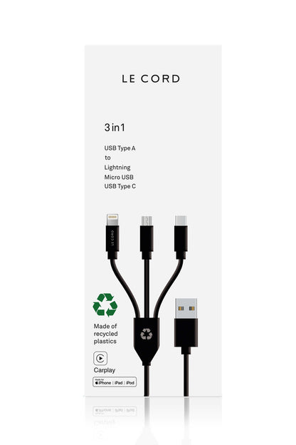 LE CORD 3in1 Multikabel USB-A aus Recycling Plastik