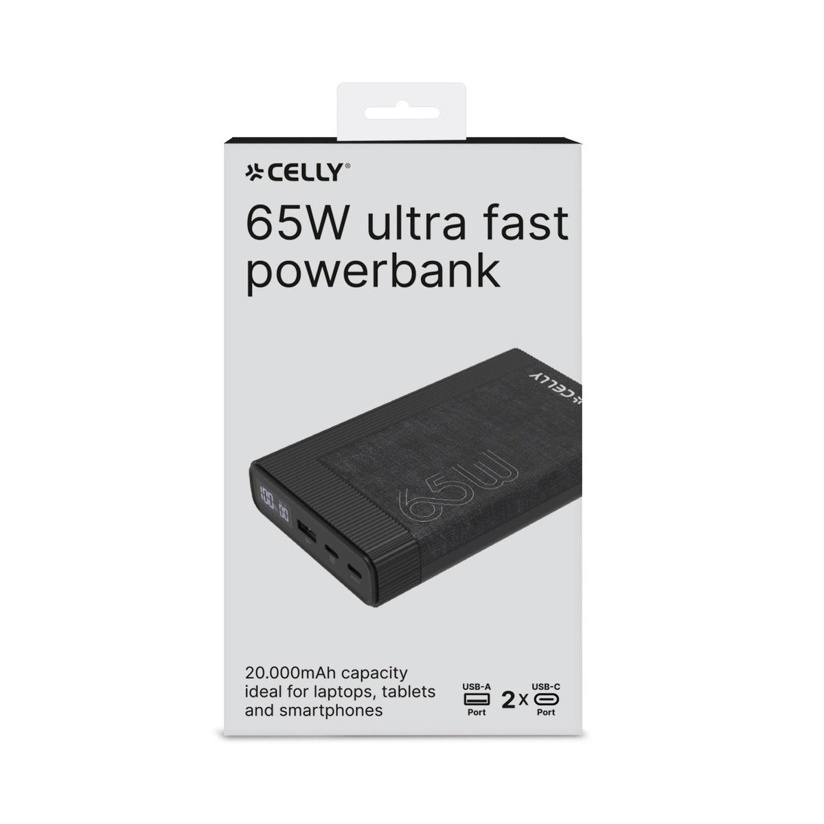 CELLY Power Bank PD 65W 20000 mAh EVO Powerbank mit USB-C und USB-A