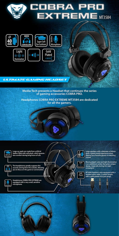 Media-Tech COBRA PRO EXTREME MT3584 Gaming Kopfhörer Headset Mikrofon Beleuchtung