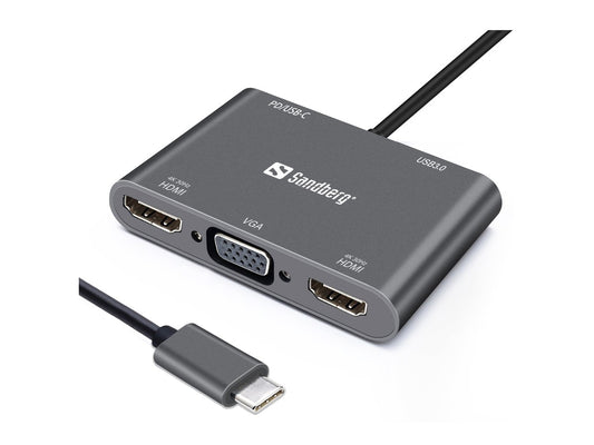 SANDBERG USB C Dock 2xHDMI 1xVGA USB PD