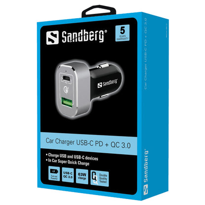 SANDBERG Autoladegerät USB-C PD QC3.0 63W