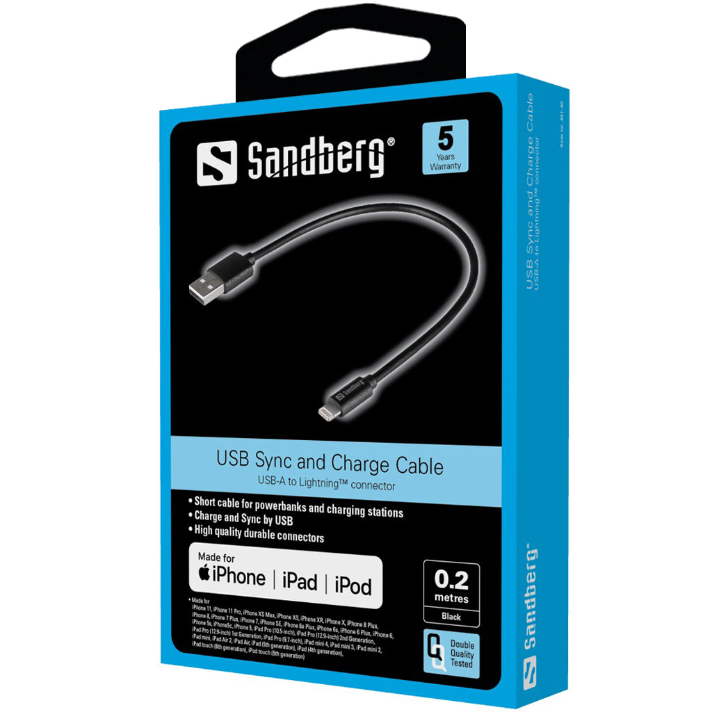 SANDBERG USB-Lightning MFI 0.2m Black