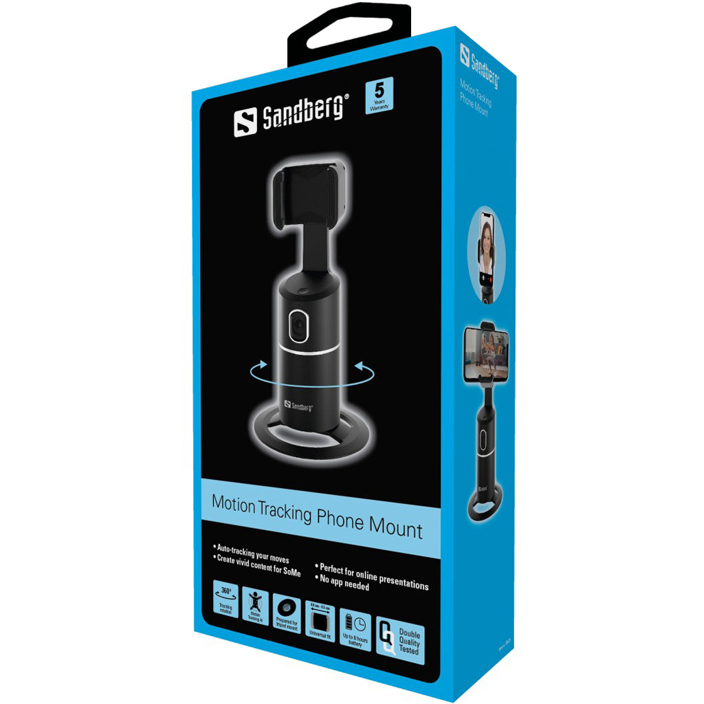 SANDBERG Motion Tracking Phone Mount | smart phone holder | follows their movements | Clamp adjustable from 4 - 8.5 cm