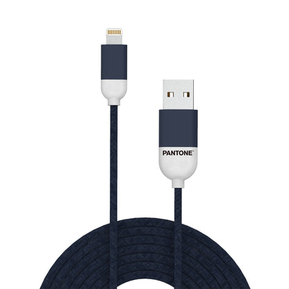 PANTONE Lightning Kabel navy 1.5 m | Ausgangsleistung bis zu 2,4A | Nylonbeschichtung für eine höhere Verschleißfestigkeit | Schnelles Aufladen und einfache Datenübertragung