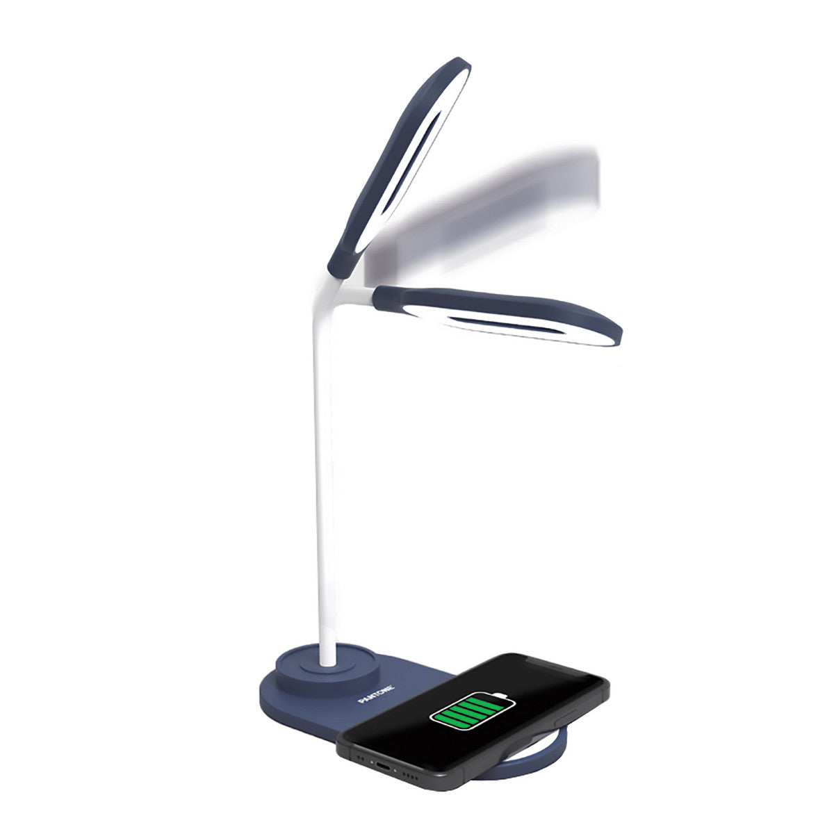 PANTONE LED Lampe mit eingebautem Ladegeraet navy | Soft-Touch-Oberfläche | drei unterscheidliche Lichttöne  | Lichtposition dank des flexiblen Arms einstellbar