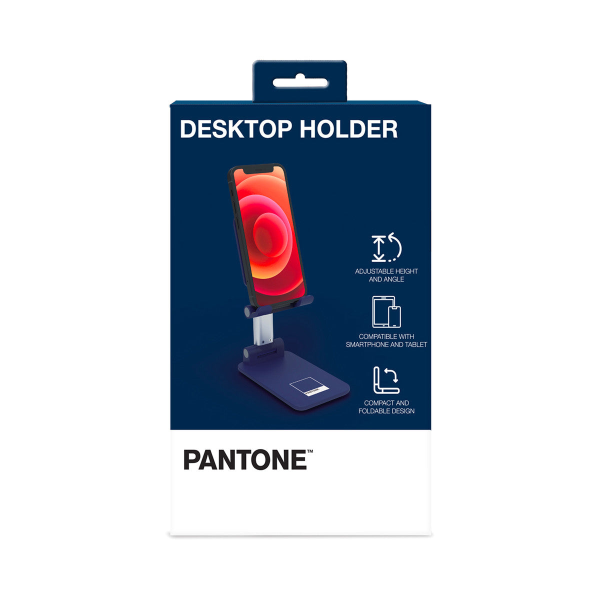 PANTONE Desktop Halterung Mobilgeraete navy | Universeller und rutschfester Halterungskopf |  für Smartphones und Tablets bis zu 12'' | Robuster Sockel und stabiler Ständer