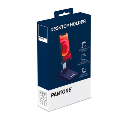 PANTONE Desktop Halterung Mobilgeraete navy | Universeller und rutschfester Halterungskopf |  für Smartphones und Tablets bis zu 12'' | Robuster Sockel und stabiler Ständer