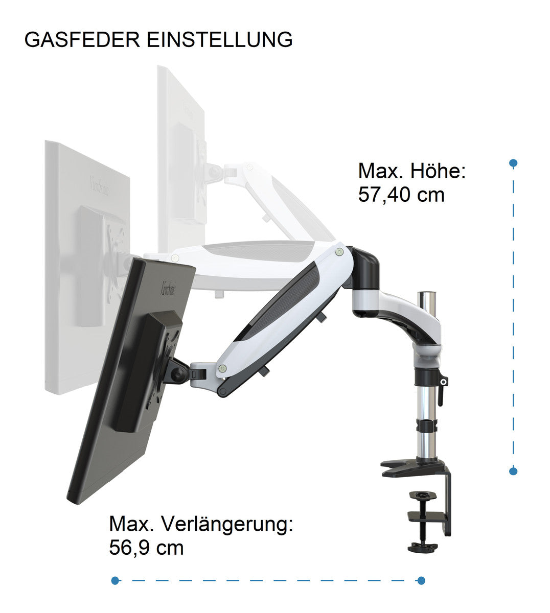 ERGOLEBEN GS230TK 2 Monitor Tischhalterung mit Verlängerungen | 15-27 Zoll | Gasdruckfeder | höhenverstellbar drehbar schwenkbar neigbar | VESA 75/100 | bis 8kg Monitor