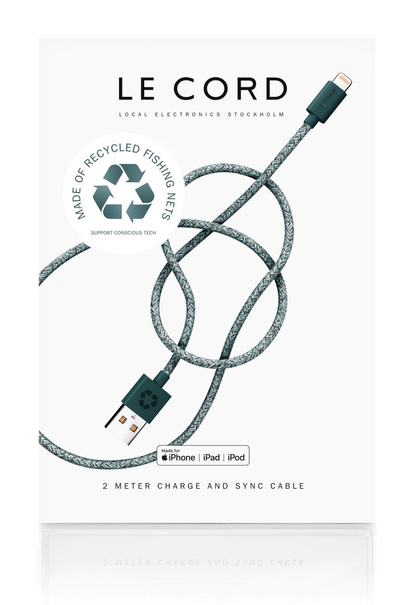 LE CORD Lightning cable 2m made of fishnet green