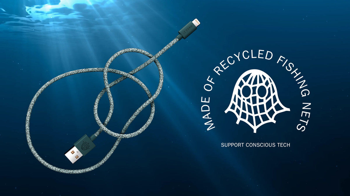 LE CORD Lightning cable 2m made of fishnet green