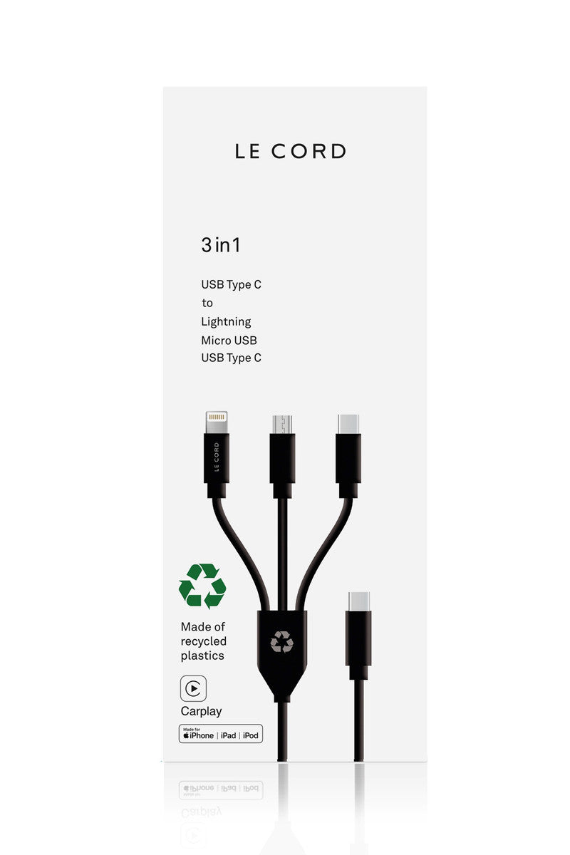 Multikabel LE CORD 3in1 Multikabel USB-C aus Recycling Plastik – agadi.com