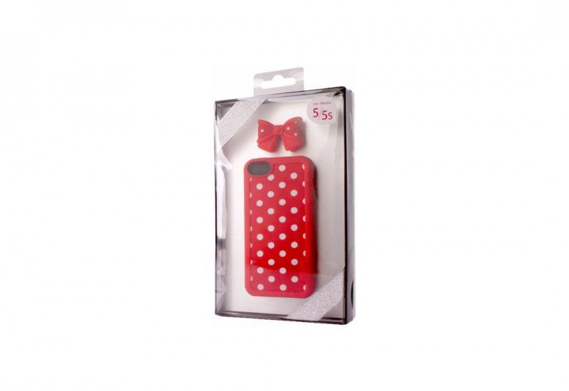 VACII iPhone5/5S Geschenkset Hülle mit Echtstoff Rückseite und BowTie - PopRed