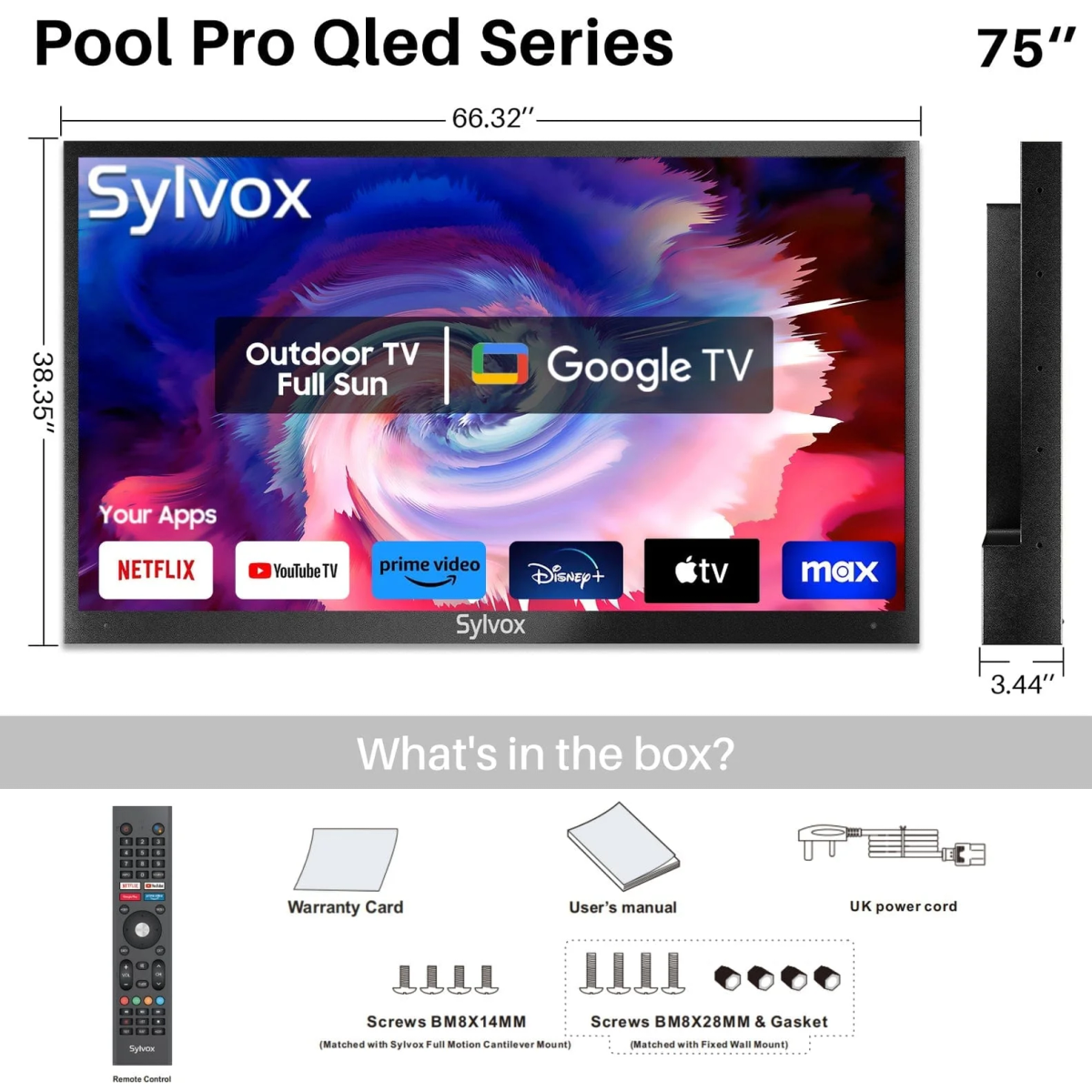 SYLVOX 190 cm / 75´´ Volle Sonne Outdoor Google QL