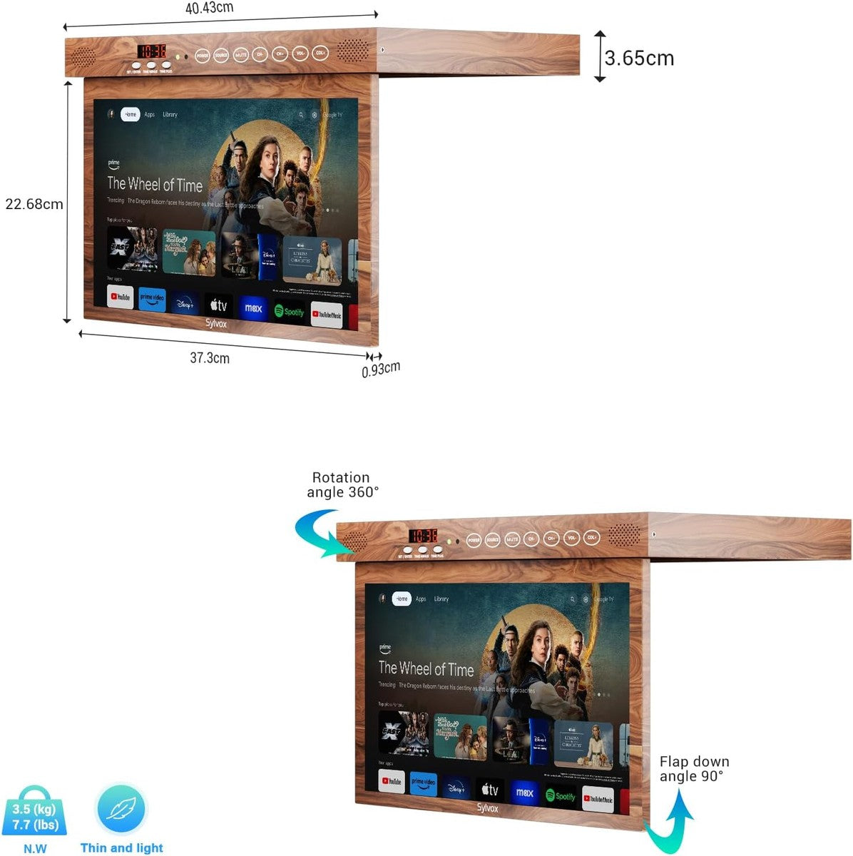 SYLVOX 40 cm / 15.6´´ Unterbau Küchen-TV Holz